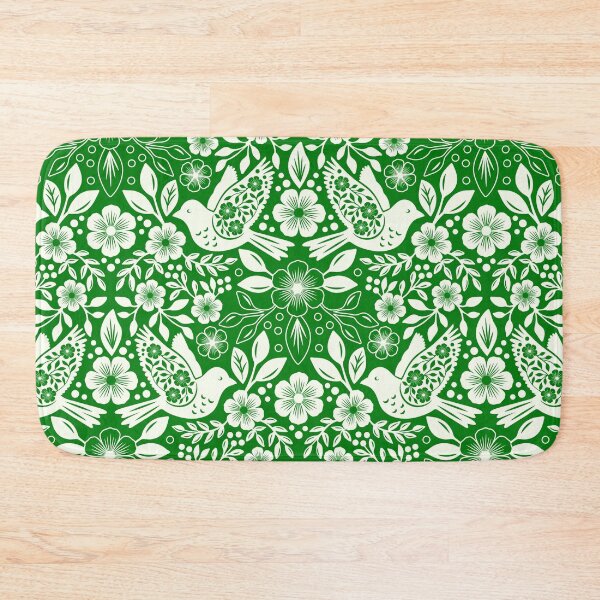 Item preview, Folk art silhouettes of flowers and birds in green designed and sold by Jennifer Ladd.