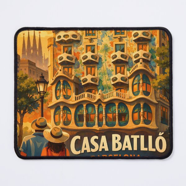 Item preview, Greetings from Casa Batlló Barcelona – Vintage Gaudí Poster designed and sold by Earth Celebration Designs.