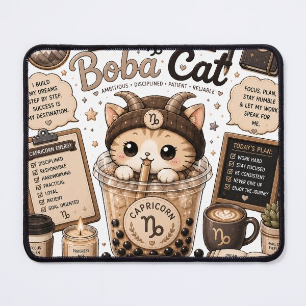Item preview, Cute Cat Sticker Capricorn Zodiac Boba Cat Kawaii Coffee Aesthetic designed and sold by GozdeSoftChaos.