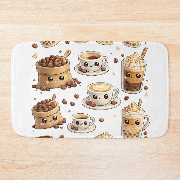 Item preview, Coffee Lovers Kawaii Characters Pattern designed and sold by redsharkuk.