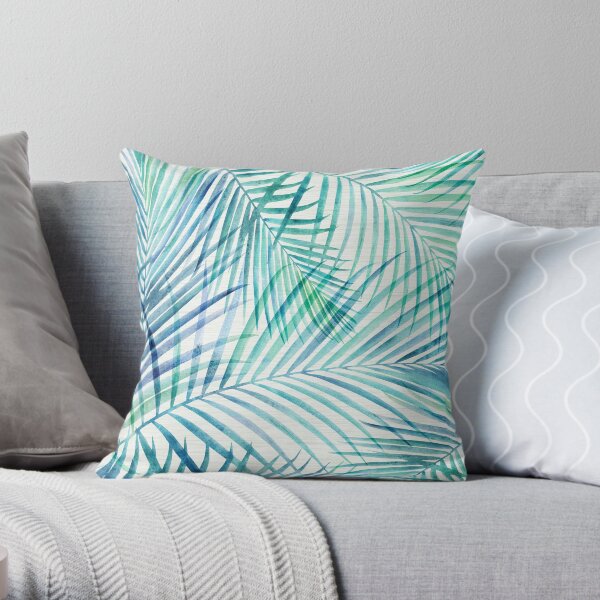 Teal Tropical Palm Design Throw Pillow