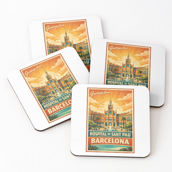 Item preview, Greetings from Hospital de Sant Pau Barcelona – Vintage Travel Poster designed and sold by Earth Celebration Designs.