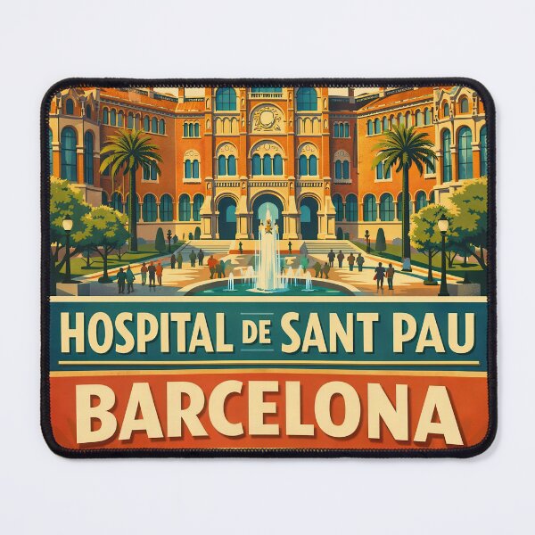 Item preview, Greetings from Hospital de Sant Pau Barcelona – Vintage Travel Poster designed and sold by Earth Celebration Designs.