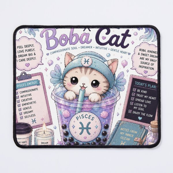 Item preview, Cute Cat Sticker Pisces Zodiac Boba Cat Kawaii Coffee Aesthetic designed and sold by GozdeSoftChaos.