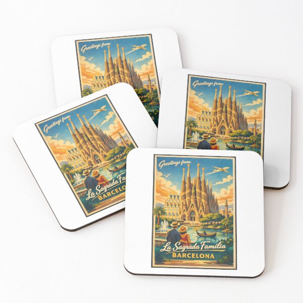 Item preview, Greetings from La Sagrada Familia Barcelona – Vintage Gaudí Poster designed and sold by Earth Celebration Designs.