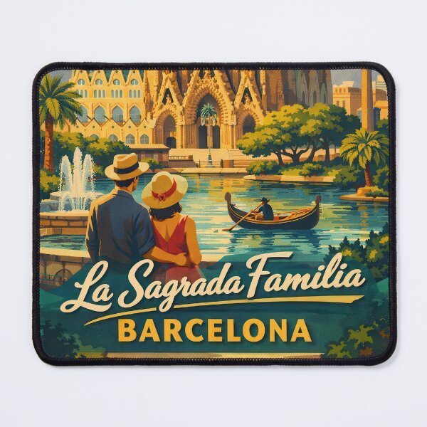 Item preview, Greetings from La Sagrada Familia Barcelona – Vintage Gaudí Poster designed and sold by Earth Celebration Designs.