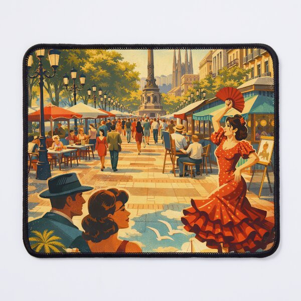 Item preview, Greetings from La Rambla Barcelona – Vintage Spain Travel Poster designed and sold by Earth Celebration Designs.