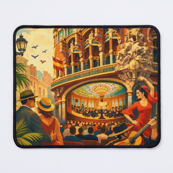 Item preview, Greetings from Palau de la Música Catalana Barcelona – Vintage Concert Hall Poster designed and sold by Earth Celebration Designs.