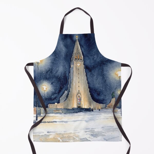 Item preview, Hallgrimskirkja, Reykjavik Iceland — Watercolour Style Portrait designed and sold by InkAndLatitude.