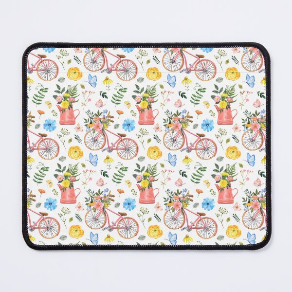 Item preview, Watercolor Vintage Bicycle Pattern - Cute Cottagecore Floral Bike designed and sold by FlatInkStudio.