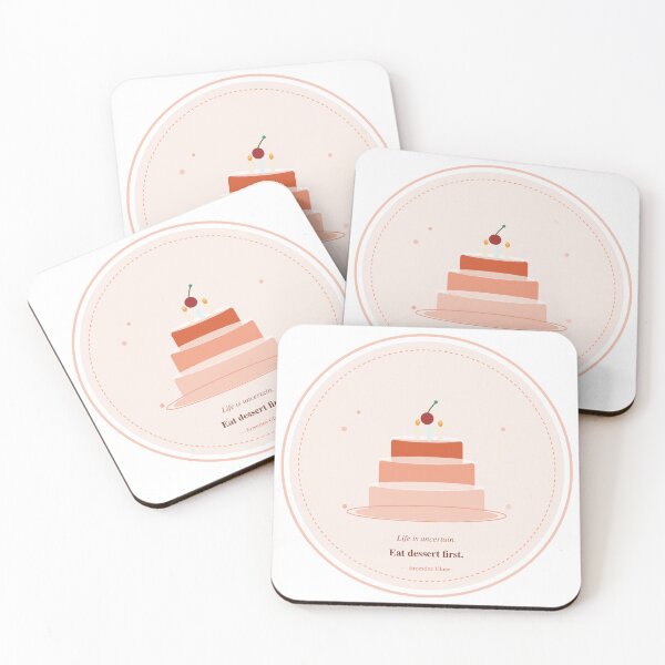 Item preview, Eat Dessert First — Cute Cake Quote Sticker | Pastel Coral Food Illustration designed and sold by kuishinnbou.
