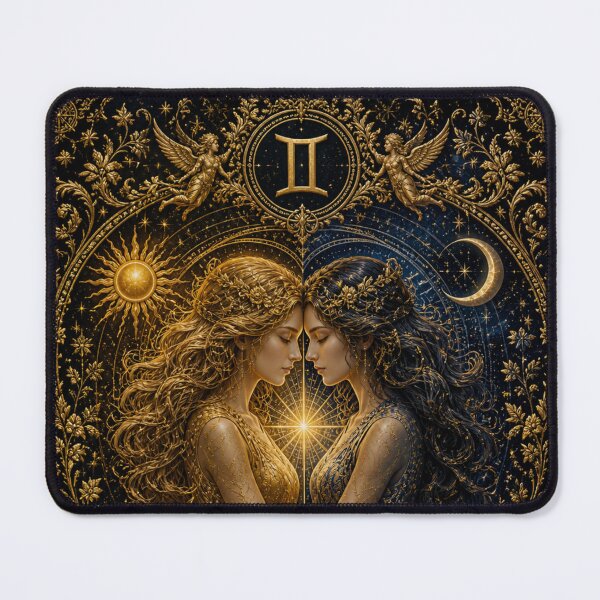 Item preview, Gemini Zodiac Twin | Twin Souls Celestial Fantasy Illustration | Mystic Fantasy Faux Embroidery Art designed and sold by doinitzart.