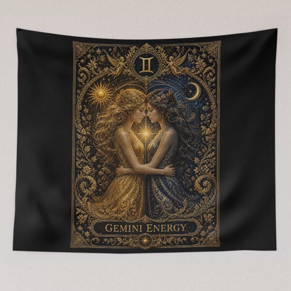 Item preview, Gemini Zodiac Twin | Twin Souls Celestial Fantasy Illustration | Mystic Fantasy Faux Embroidery Art  designed and sold by doinitzart.