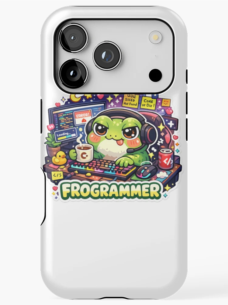Thumbnail 1 of 4, iPhone Case, Frogrammer Cute Frog Programmer Coding Sticker designed and sold by Cozy404Lab.