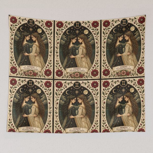 Item preview,  Gemini Zodiac | Two Forms, One Essence | Medieval Fantasy Faux Embroidery Art designed and sold by doinitzart.