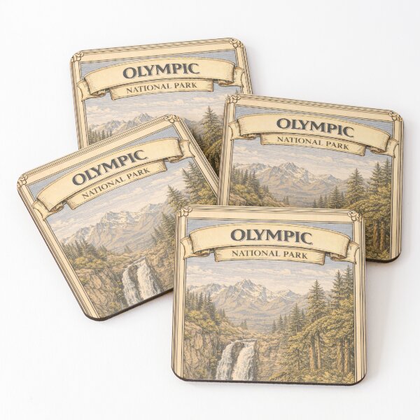Item preview, Olympic National Park Vintage Travel Poster | Washington Wilderness Wall Art designed and sold by LinePlatePress.