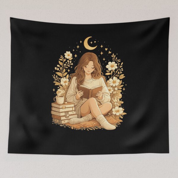 Item preview, Cozy Book Lover Girl Reading Under Moonlight Aesthetic T-Shirt designed and sold by insplate.