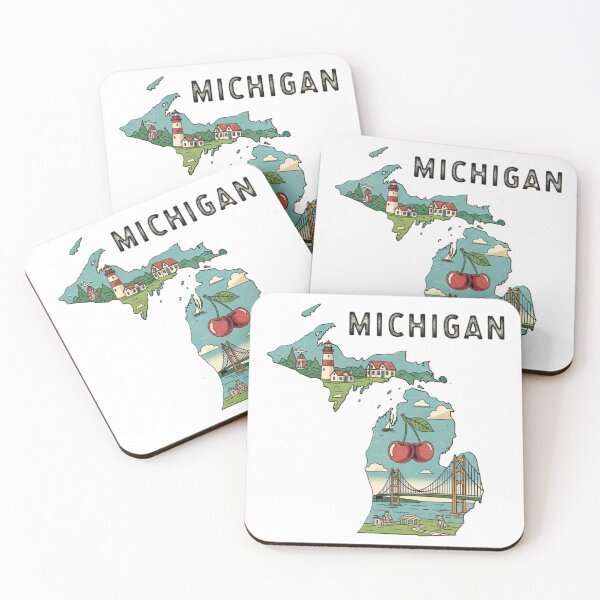 Artikelvorschau, Michigan Retro State Pride Kirschen & Leuchtturm Design entworfen und verkauft von NCalNoveltees.