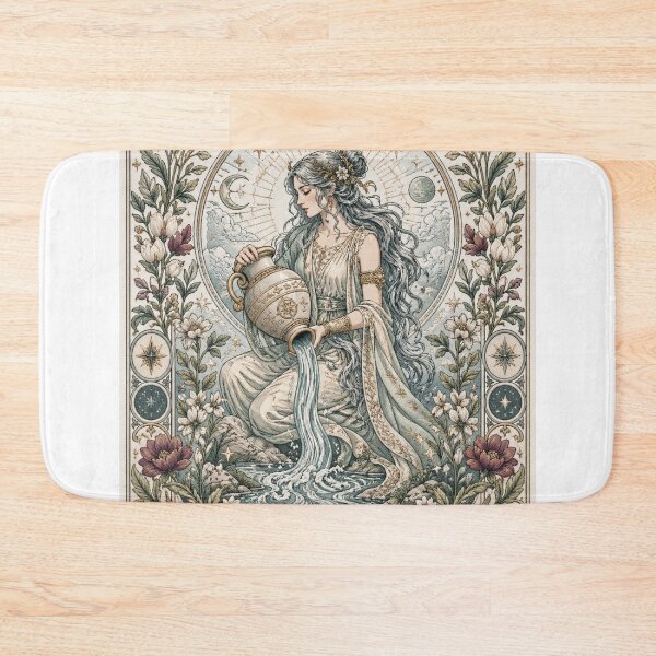 Artikelvorschau, Wassermann-Göttin | Himmlische Jugendstil-Illustration | Mittelalterliche Fantasy-Stickerei entworfen und verkauft von doinitzart.