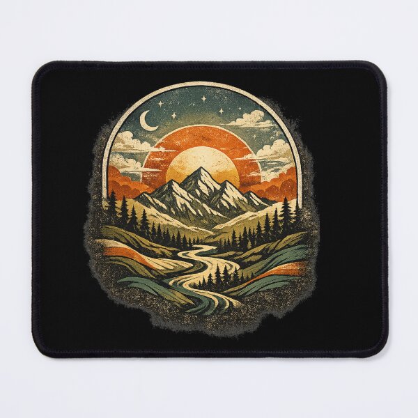 Item preview, Vintage Mountain Sunset Landscape Retro Nature Adventure T-Shirt designed and sold by insplate.