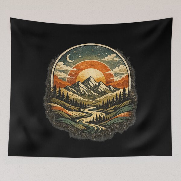 Item preview, Vintage Mountain Sunset Landscape Retro Nature Adventure T-Shirt designed and sold by insplate.