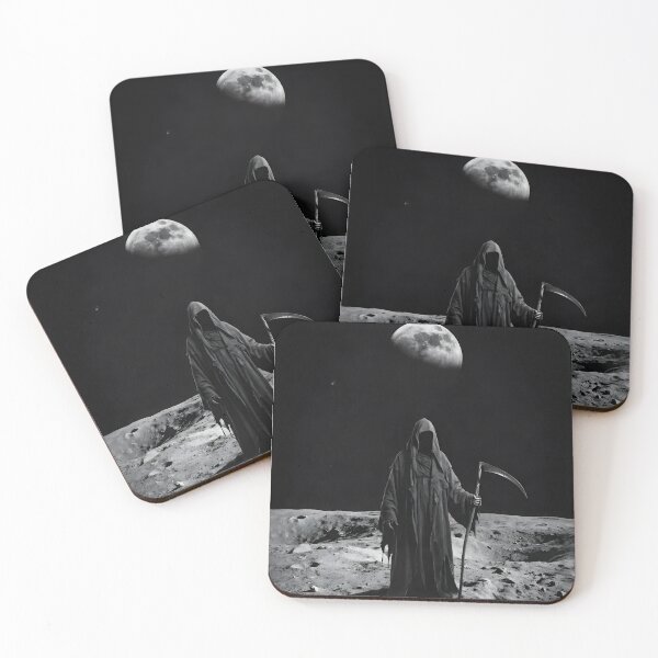 Item preview, Grim Reaper on the Moon with Scythe Gothic Space Art | Dark Cosmic Skeleton Illustration designed and sold by MRFEZOO2030.