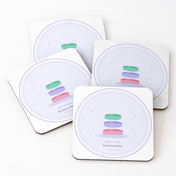 Item preview, Eat Dessert First — Pastel Macaron Stack Quote Sticker | Lavender French Dessert Illustration designed and sold by kuishinnbou.