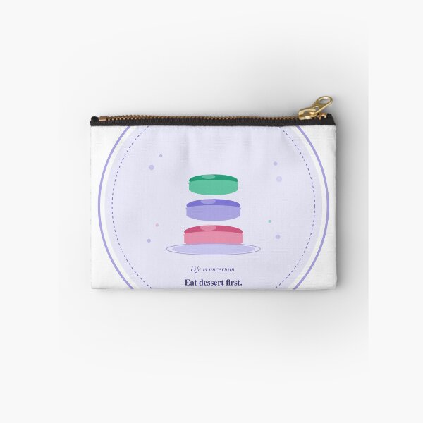 Item preview, Eat Dessert First — Pastel Macaron Stack Quote Sticker | Lavender French Dessert Illustration designed and sold by kuishinnbou.