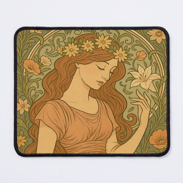 Item preview, Art Nouveau Floral Goddess — Vintage Auburn Hair Woman with Flowers designed and sold by Oraibi.