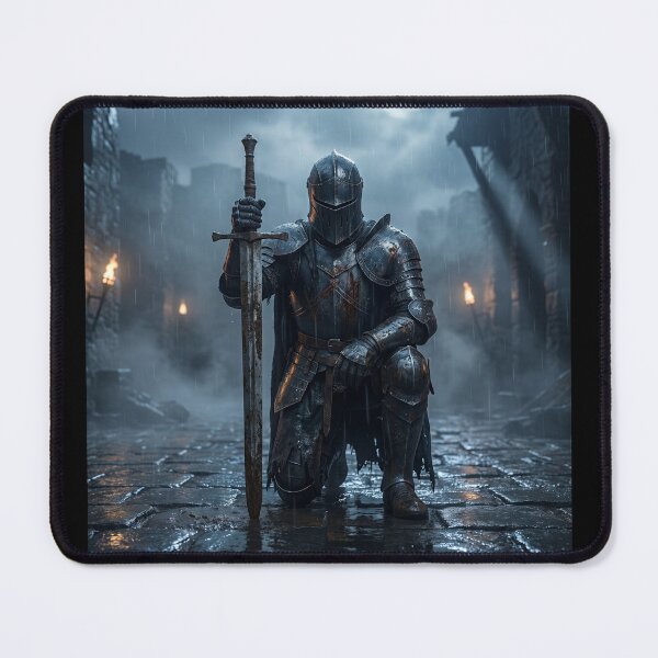 Item preview, Kneeling Dark Knight - Grim Fantasy Medieval Warrior Art designed and sold by LifeToPrints.