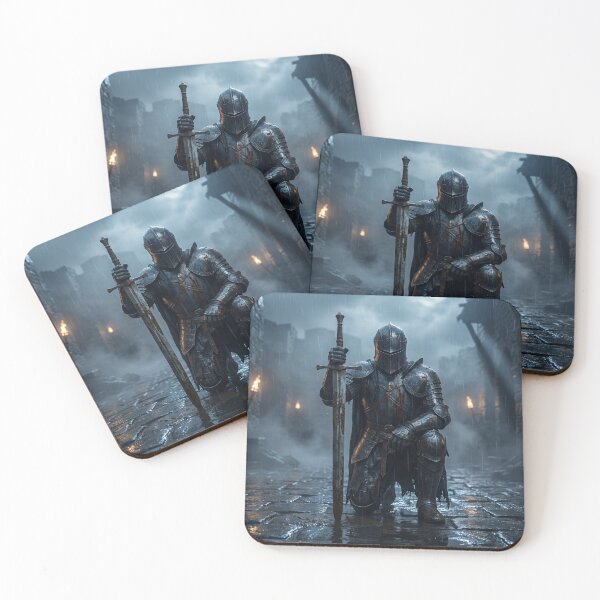 Item preview, Kneeling Dark Knight - Grim Fantasy Medieval Warrior Art designed and sold by LifeToPrints.