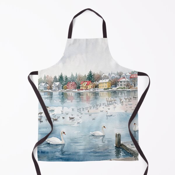 Aperçu de l'œuvre Étang Tjörnín, Reykjavik, Islande — Style aquarelle créée et vendue par InkAndLatitude.