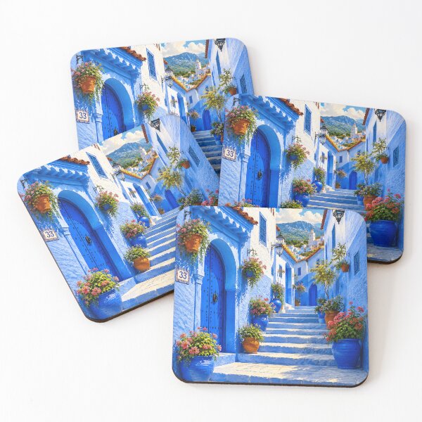 Aperçu de l'œuvre Vintage Chefchaouen Morocco Travel Poster | Blue City Wall Art | Retro Moroccan Medina Print créée et vendue par Watchyyy.