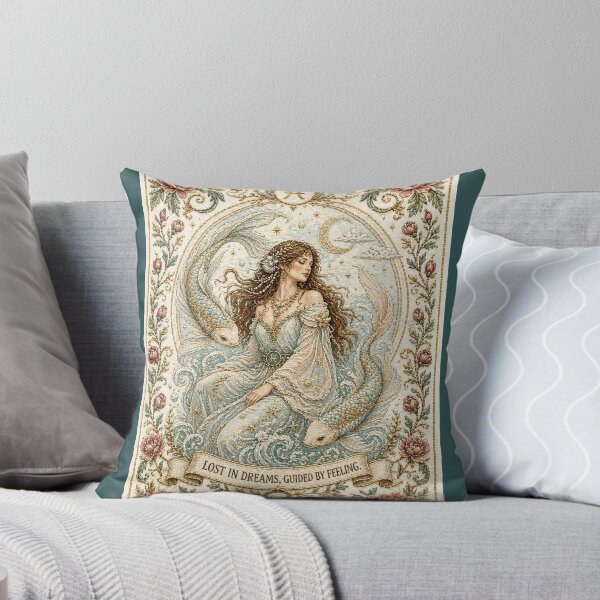 Item preview, Pisces Zodiac Woman with Fish | Medieval Fantasy Faux Embroidery Art designed and sold by doinitzart.
