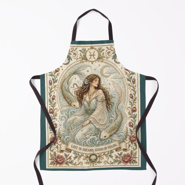 Item preview, Pisces Zodiac Woman with Fish | Medieval Fantasy Faux Embroidery Art designed and sold by doinitzart.