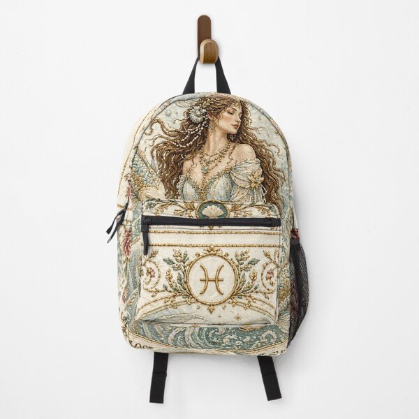 Item preview, Pisces Zodiac Woman with Fish | Medieval Fantasy Faux Embroidery Art designed and sold by doinitzart.