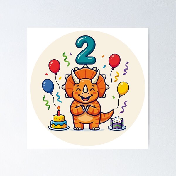 Item preview, Cute Orange Triceratops Second Birthday Party designed and sold by Tronstell.