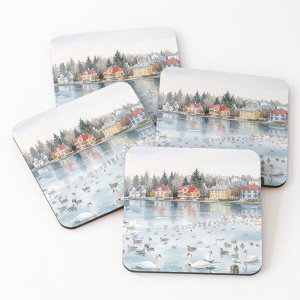 Item preview, Tjornin Pond, Reykjavik Iceland — Watercolour Style Portrait designed and sold by InkAndLatitude.