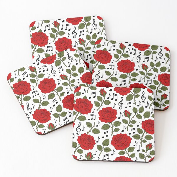 Item preview, Red Roses and Music Notes - Cute Musical Floral Seamless Pattern designed and sold by FlatInkStudio.