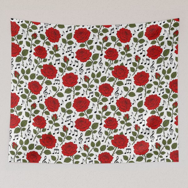 Item preview, Red Roses and Music Notes - Cute Musical Floral Seamless Pattern designed and sold by FlatInkStudio.