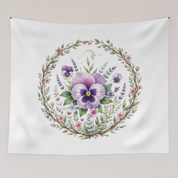 Item preview, Capricorn Celestial Botanical - Purple Pansy Floral Wreath designed and sold by MoonSoul Studio.