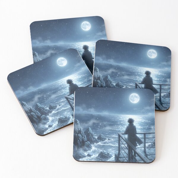 Item preview, Man Standing on Pier Under Full Moon Over Ocean | Dreamy Night Sky Coastal Art designed and sold by MRFEZOO2030.