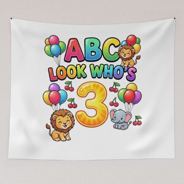 Item preview, look whos three abc birthday playful toddler art designed and sold by ArtDesignTp.