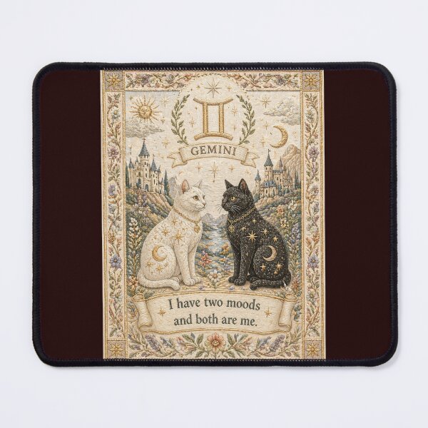 Item preview, Gemini Zodiac Cats | Medieval Faux Embroidery Animal Art designed and sold by doinitzart.