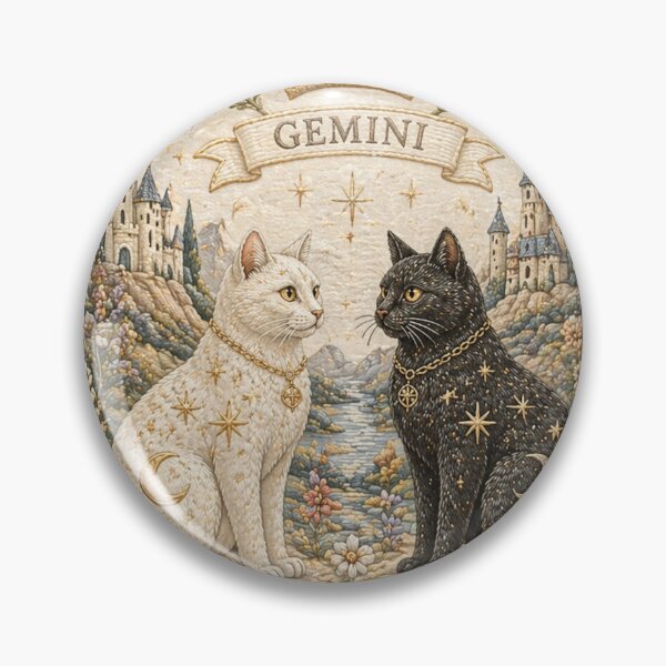 Item preview, Gemini Zodiac Cats | Medieval Faux Embroidery Animal Art designed and sold by doinitzart.