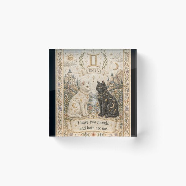 Item preview, Gemini Zodiac Cats | Medieval Faux Embroidery Animal Art designed and sold by doinitzart.