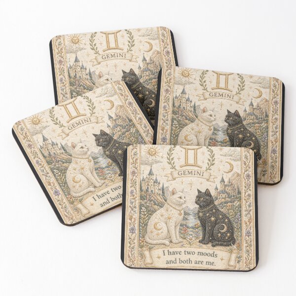 Item preview, Gemini Zodiac Cats | Medieval Faux Embroidery Animal Art designed and sold by doinitzart.