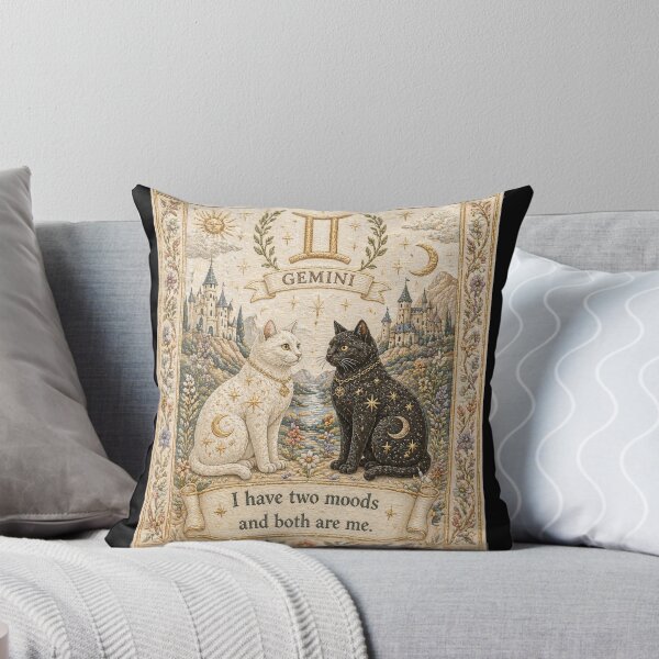 Item preview, Gemini Zodiac Cats | Medieval Faux Embroidery Animal Art designed and sold by doinitzart.