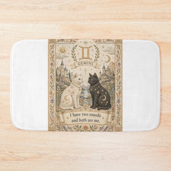 Item preview, Gemini Zodiac Cats | Medieval Faux Embroidery Animal Art designed and sold by doinitzart.