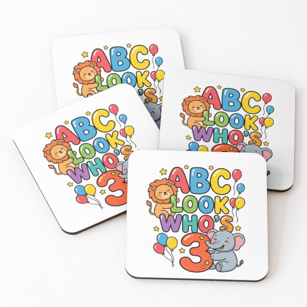 Item preview, cute alphabet look whos three birthday kids art designed and sold by ArtDesignTp.